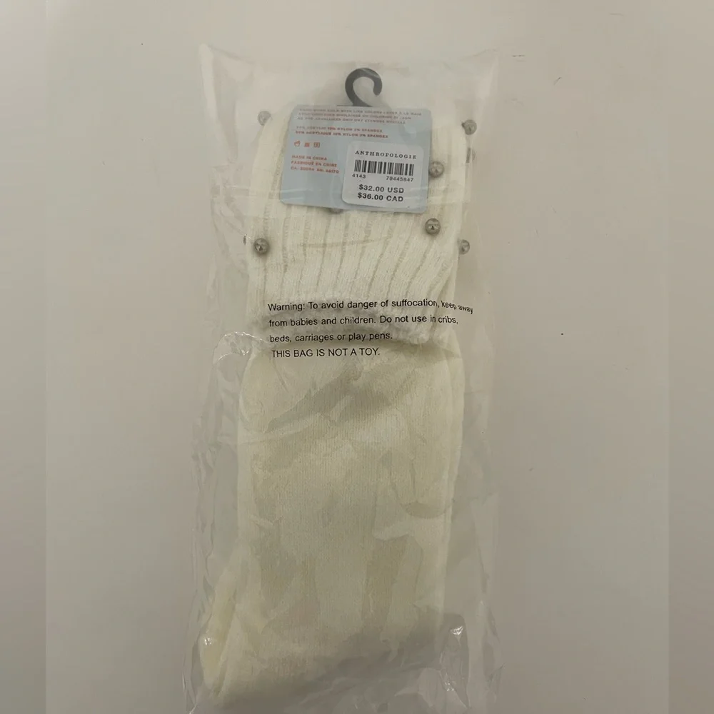 New ANTHTOPOLOGIE Knee-High Pearl Socks Cream Knit One Size Womens